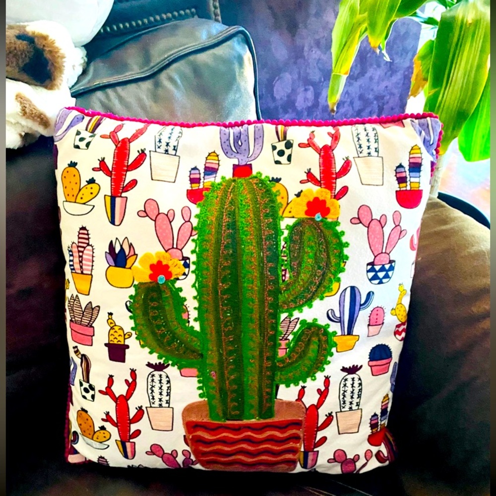 Cactus embroidered pillow